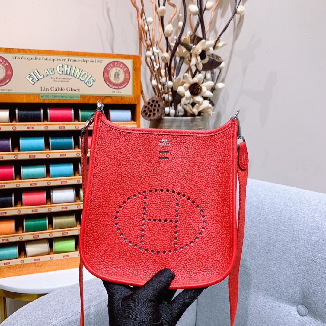 에르메스 미니 에블린16 로즈 은장 끌레망스 가죽